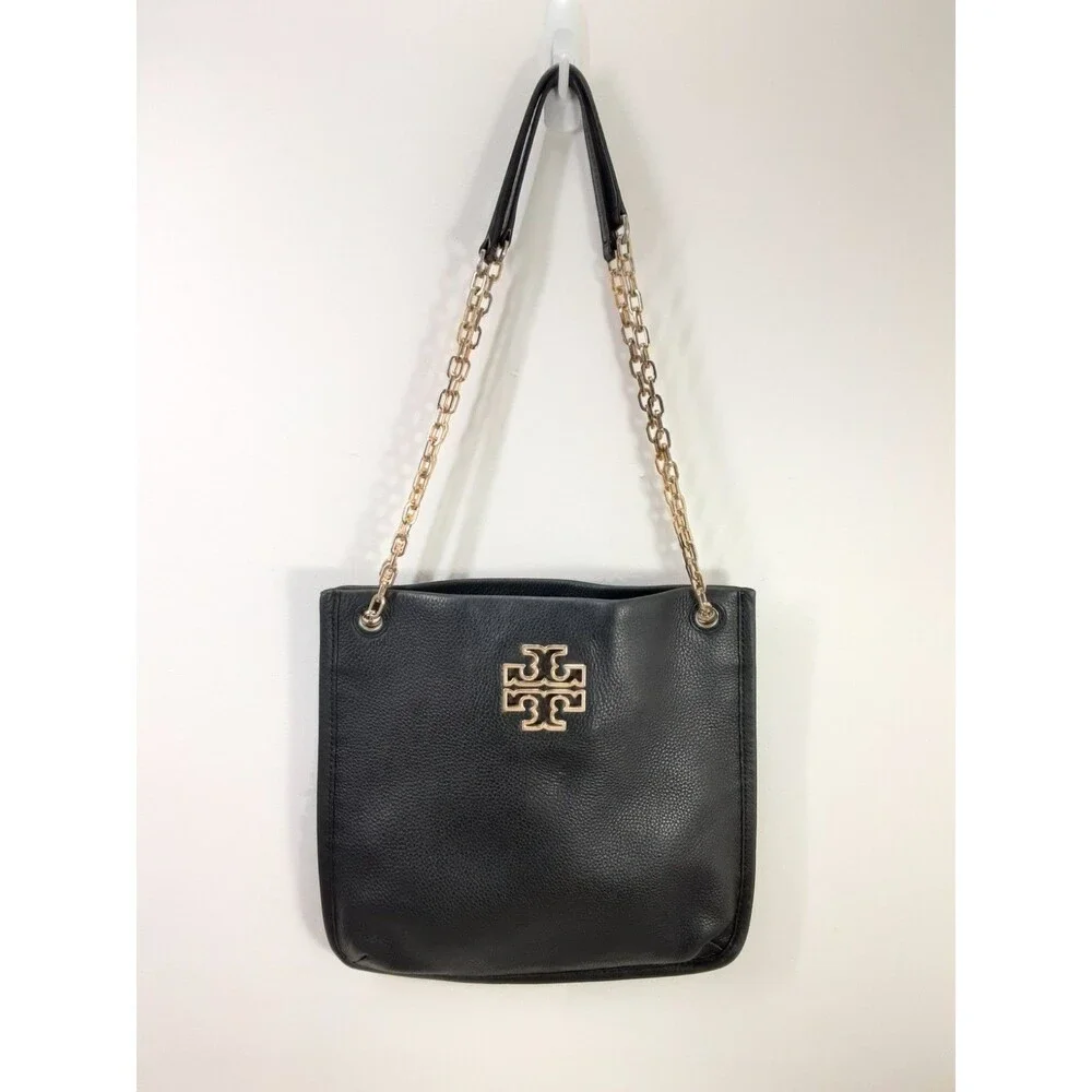 Tory Burch Black Pebbled Leather Crossbody Bag Shoulder Handbag Convertible